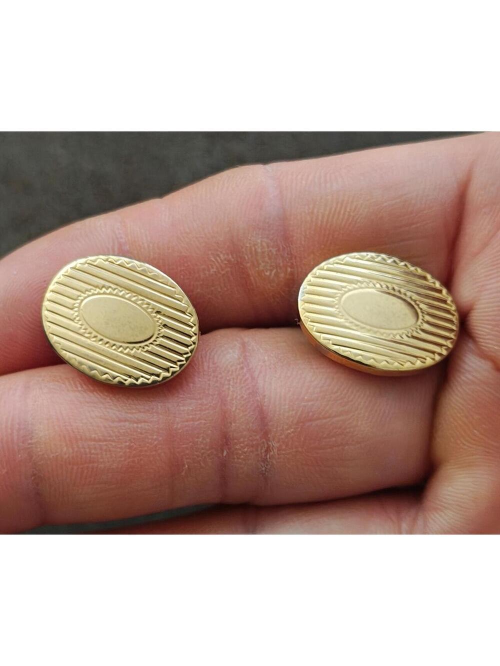 1950s/60s Marked Flex-Let Art Deco Style Gold Tone Textured Cufflinks